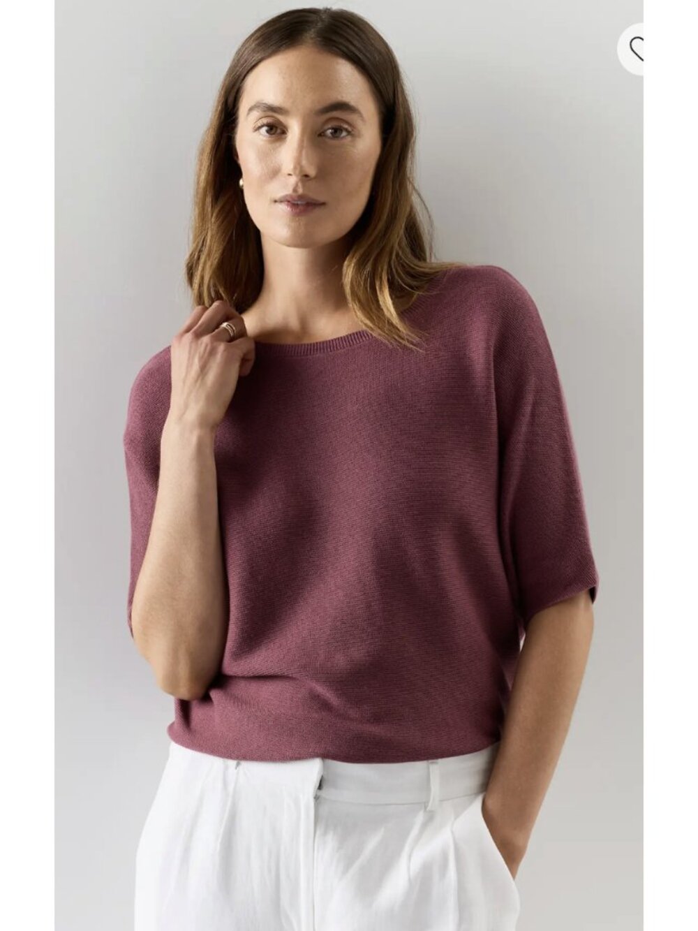 QUINCE Lightweight Cotton Cashmere Link-Stitch Dolman Sweater Crush Berry Purple